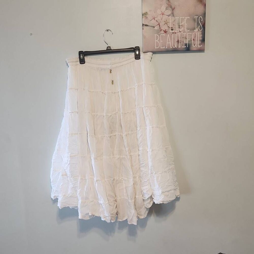 ETC size S Oversized Drawstring Waist Tiered Maxi Skirt Boho